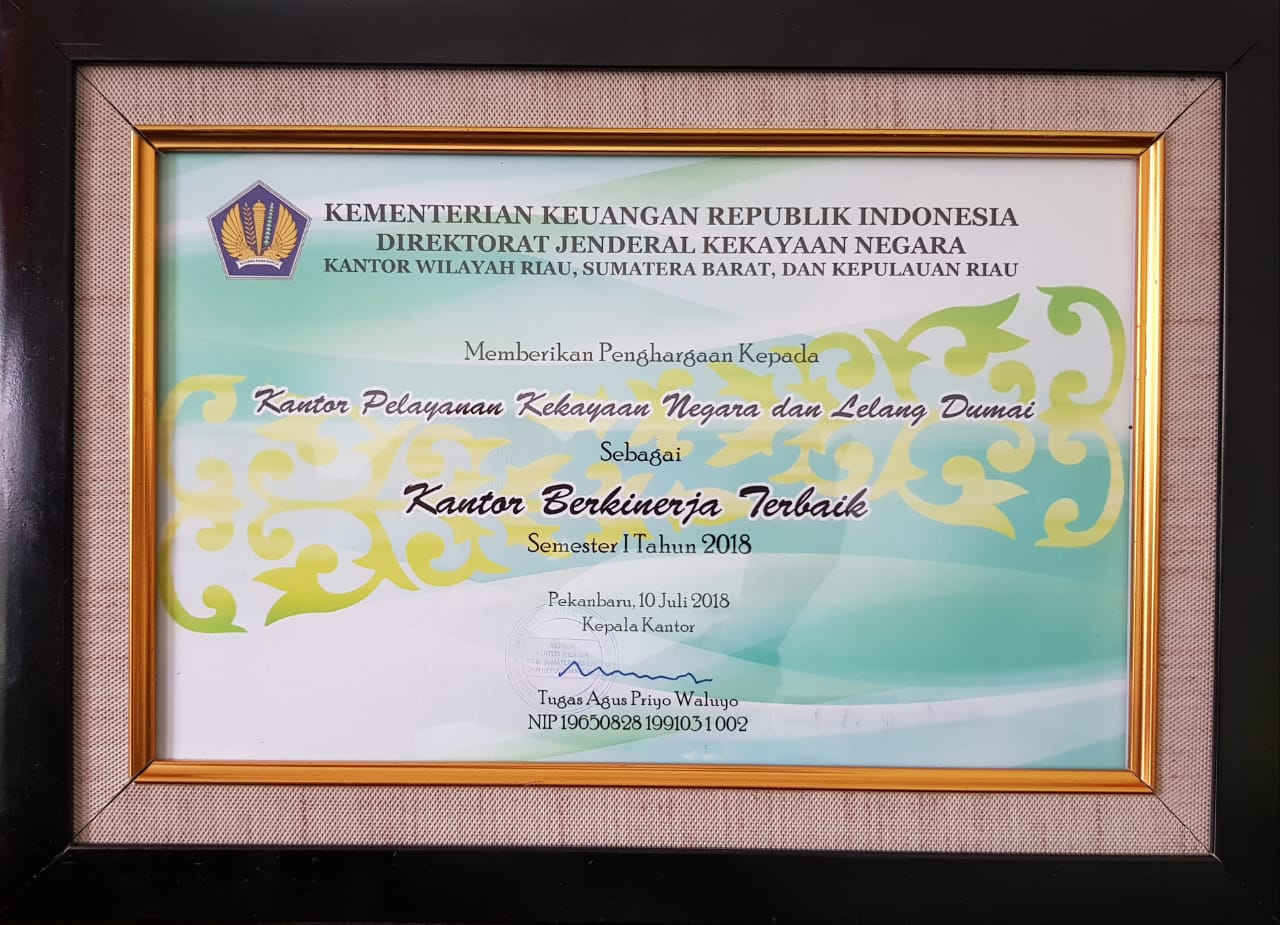 KPKNL Dumai Raih Penghargaan Kantor Berkinerja Terbaik Semeter I Tahun 2018