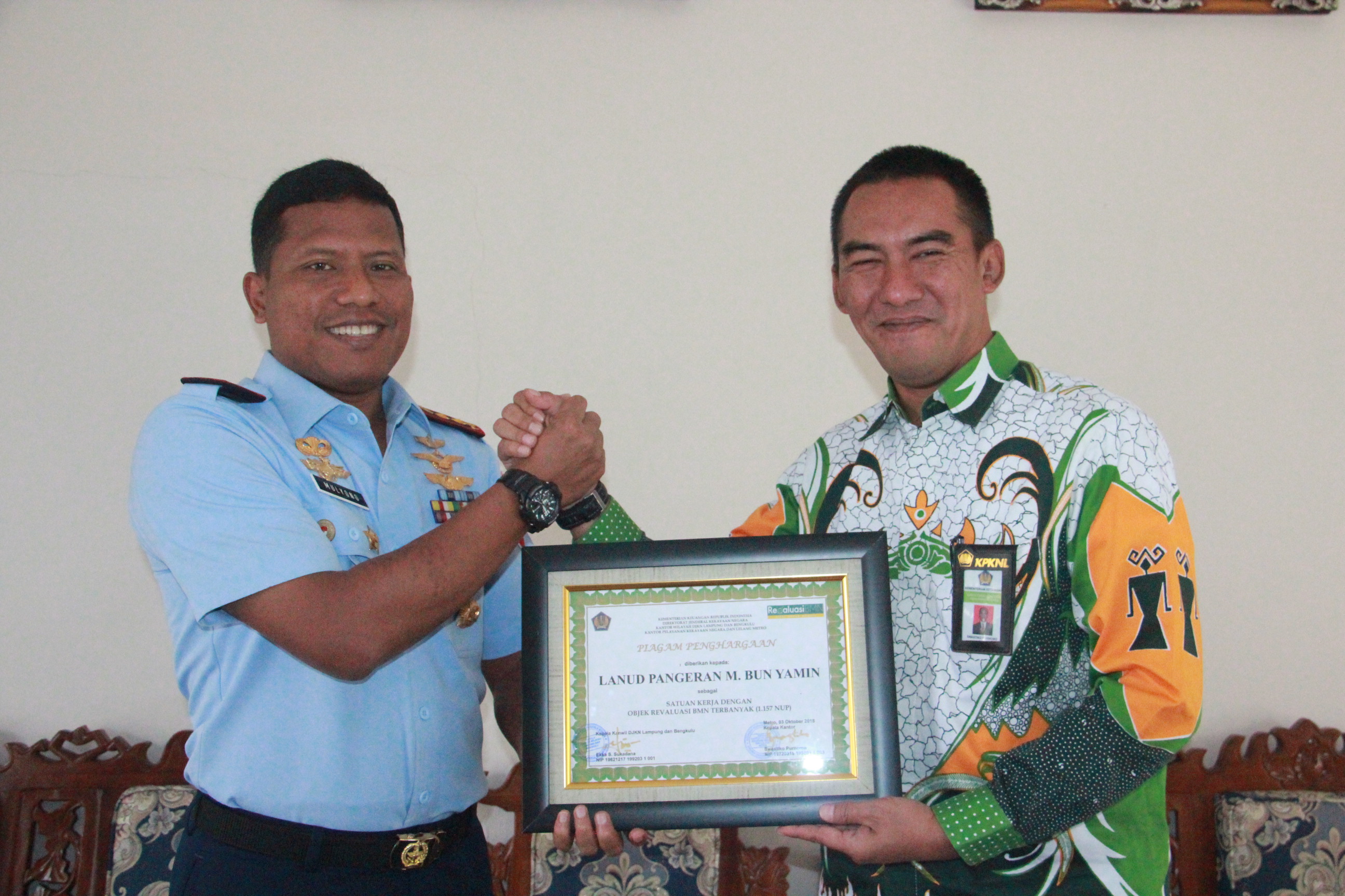 Apresiasi kepada Satker Terbaik Dalam Pelaksanaan Revaluasi BMN 2017-2018 di Wilayah Kerja KPKNL Metro