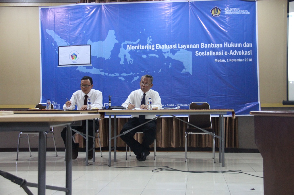 MONITORING DAN EVALUASI PENANGANAN PERMASALAHAN HUKUM DAN SOSIALISASI E &ndash; ADVOKASI PADA UNIT VERTIKAL KEMENKEU PROVINSI SUMATERA UTARA.