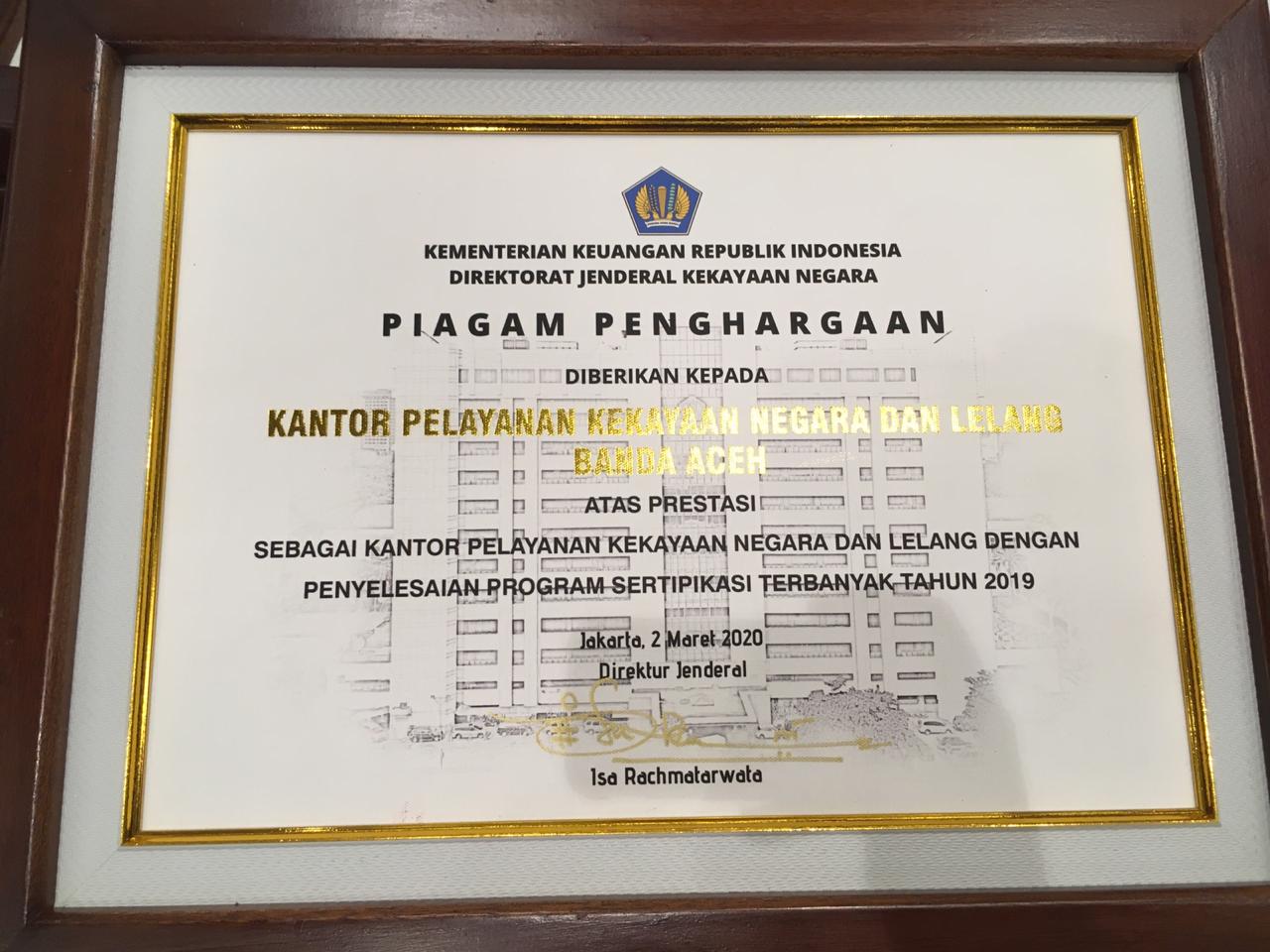 Torehan Prestasi KPKNL Banda Aceh Dalam Sertipikasi BMN Tahun 2019