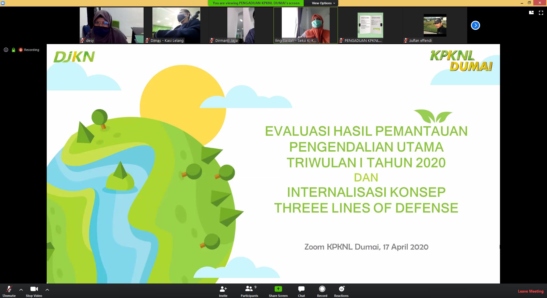 KPKNL Dumai Laksanakan Rapat Evaluasi Hasil Pemantauan Pengendalian Utama Triwulan I Tahun 2020 Secara Online