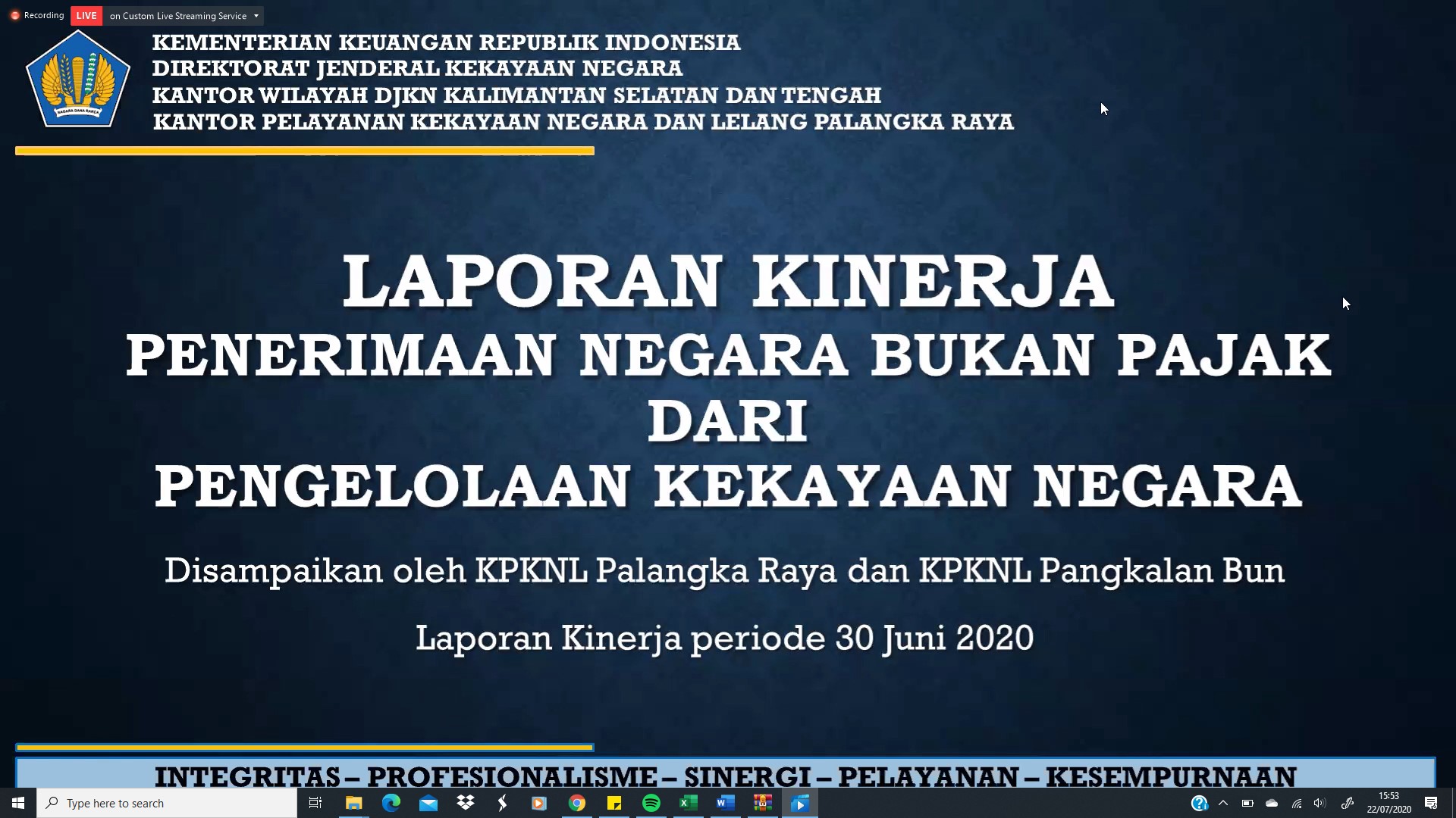 KPKNL Palangka Raya Ikuti Press Release Pelaksanaan APBN Semester I Tahun 2020 Provinsi Kalimantan Tengah