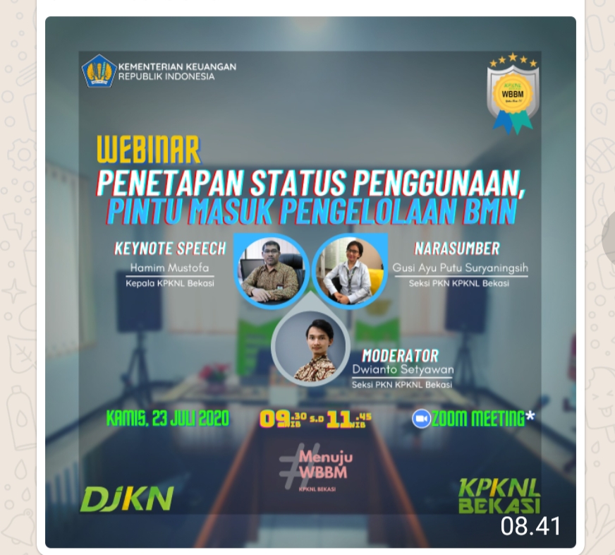 Webinar Perdana KPKNL Bekasi: &ldquo;Penetapan Status Penggunaan, Pintu Masuk Pengelolaan BMN&rdquo;