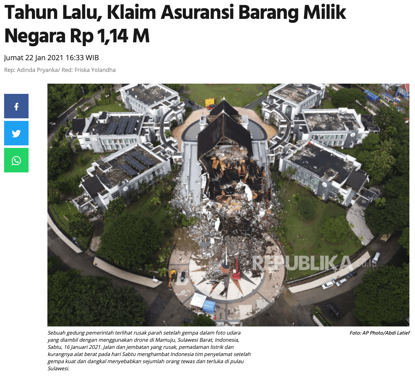 Tahun Lalu, Klaim Asuransi Barang Milik Negara Rp 1,14 M