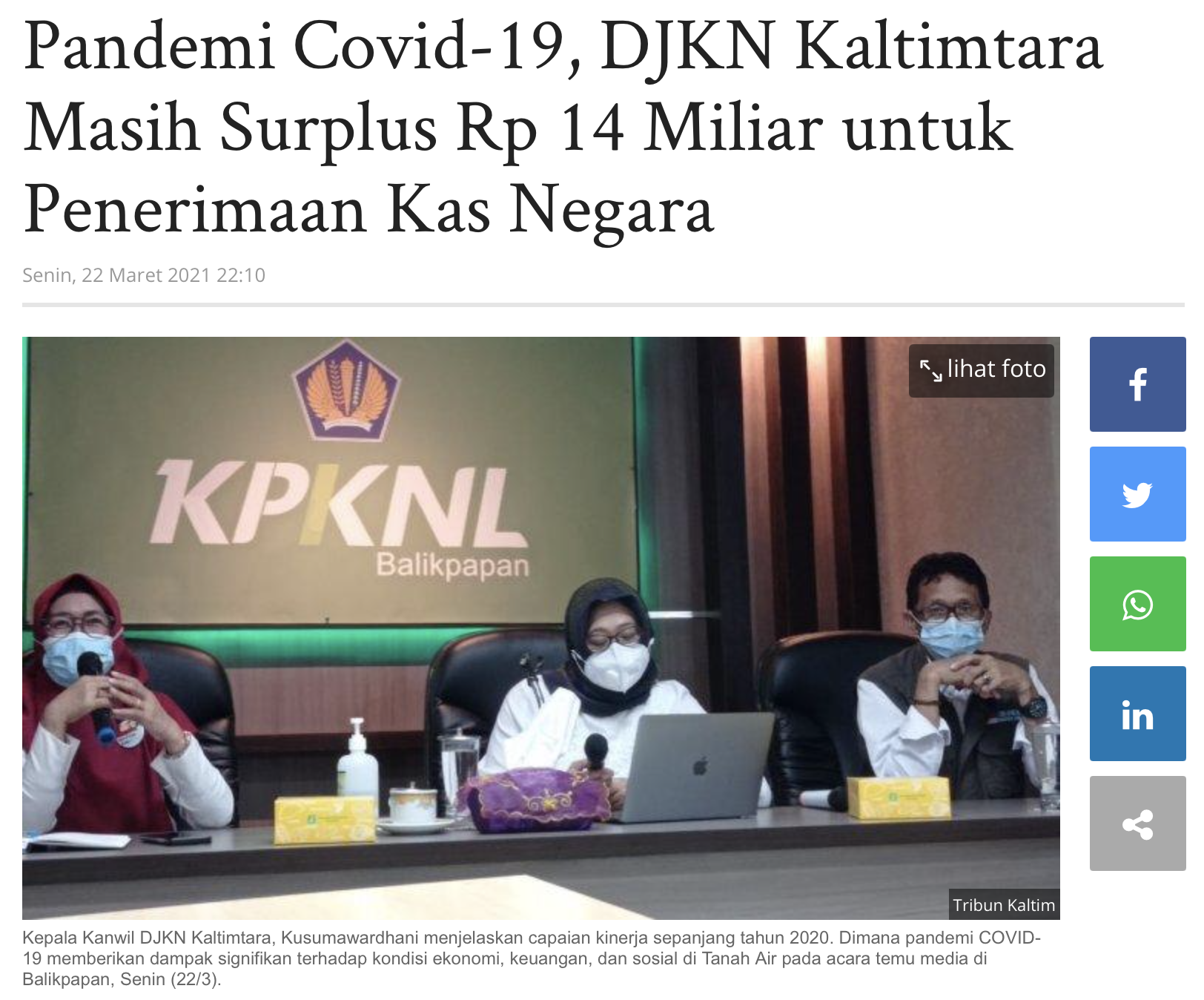 Pandemi Covid-19, DJKN Kaltimtara Masih Surplus Rp 14 Miliar untuk Penerimaan Kas Negara