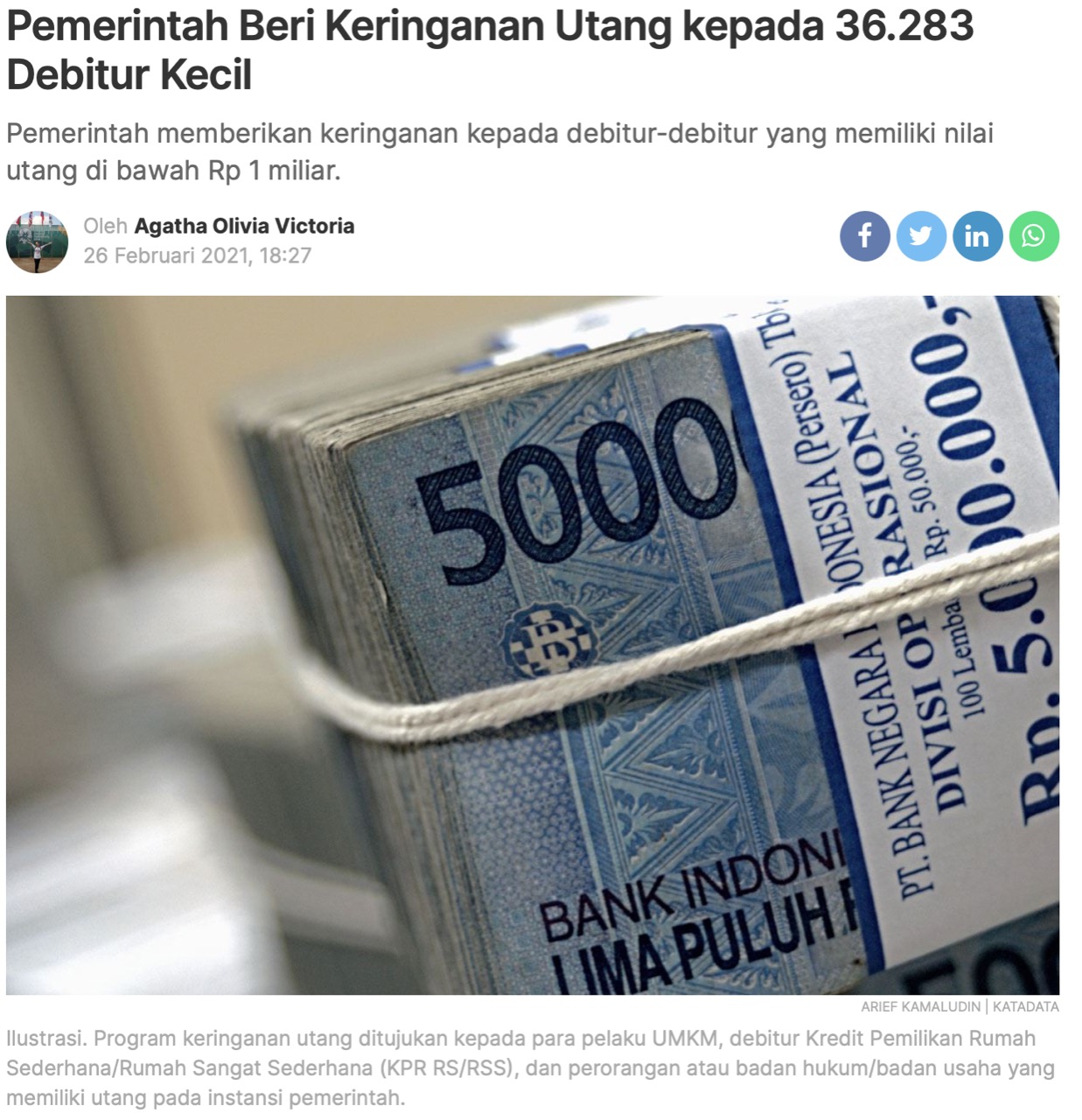 Pemerintah Beri Keringanan Utang kepada 36.283 Debitur Kecil
