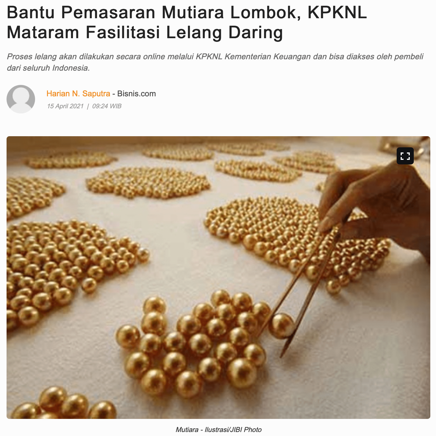 Bantu Pemasaran Mutiara Lombok, KPKNL Mataram Fasilitasi Lelang Daring 