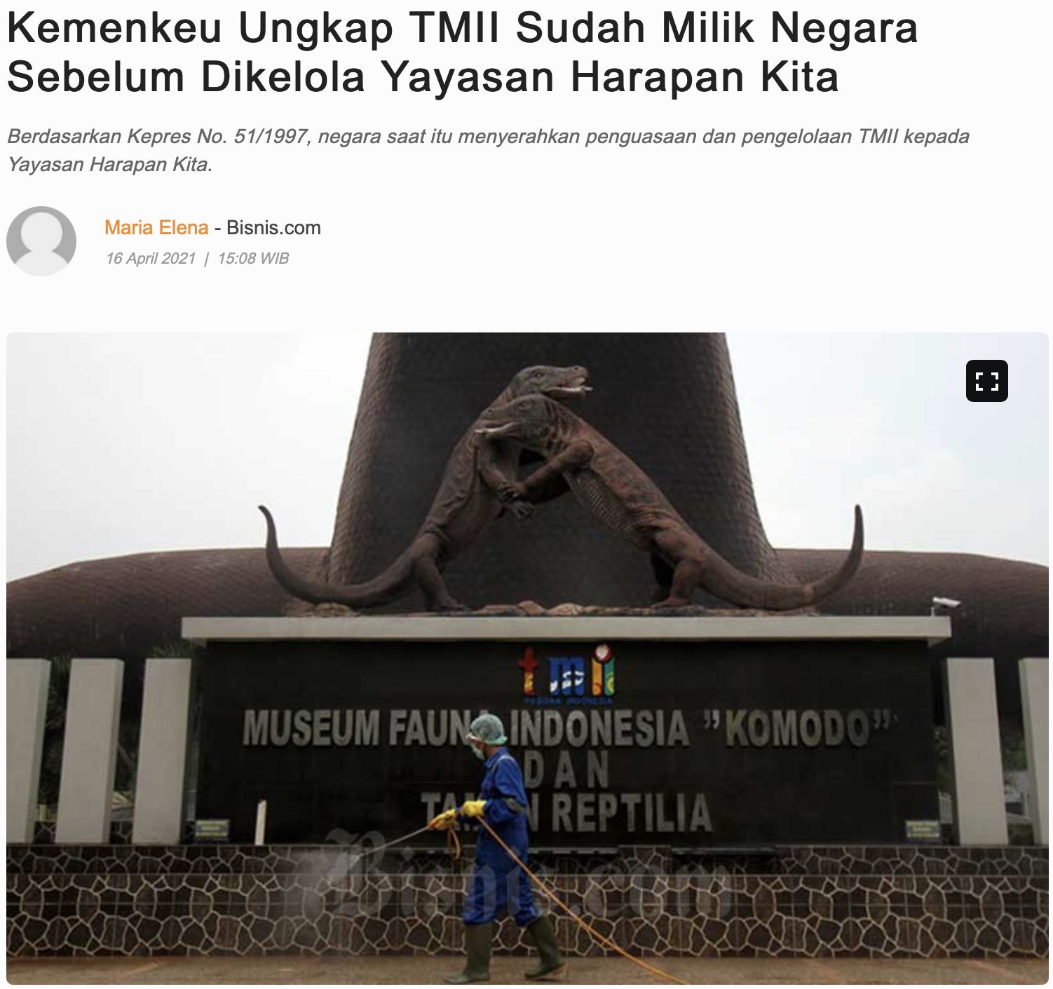 Kemenkeu Ungkap TMII Sudah Milik Negara Sebelum Dikelola Yayasan Harapan Kita