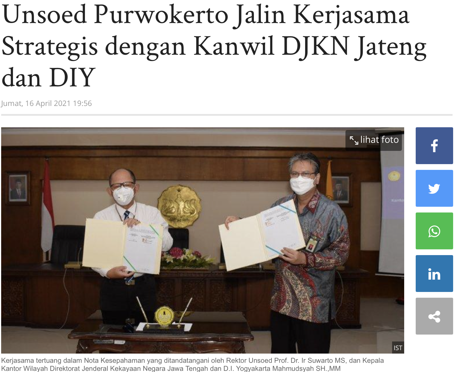 Unsoed Purwokerto Jalin Kerjasama Strategis dengan Kanwil DJKN Jateng dan DIY