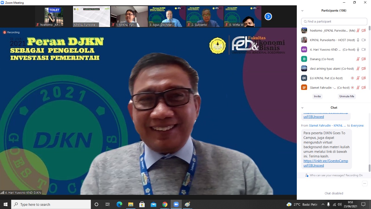 Kenalkan Investasi Pemerintah, DJKN Gandeng FEB Unsoed Selenggarakan Acara Goes To Campus