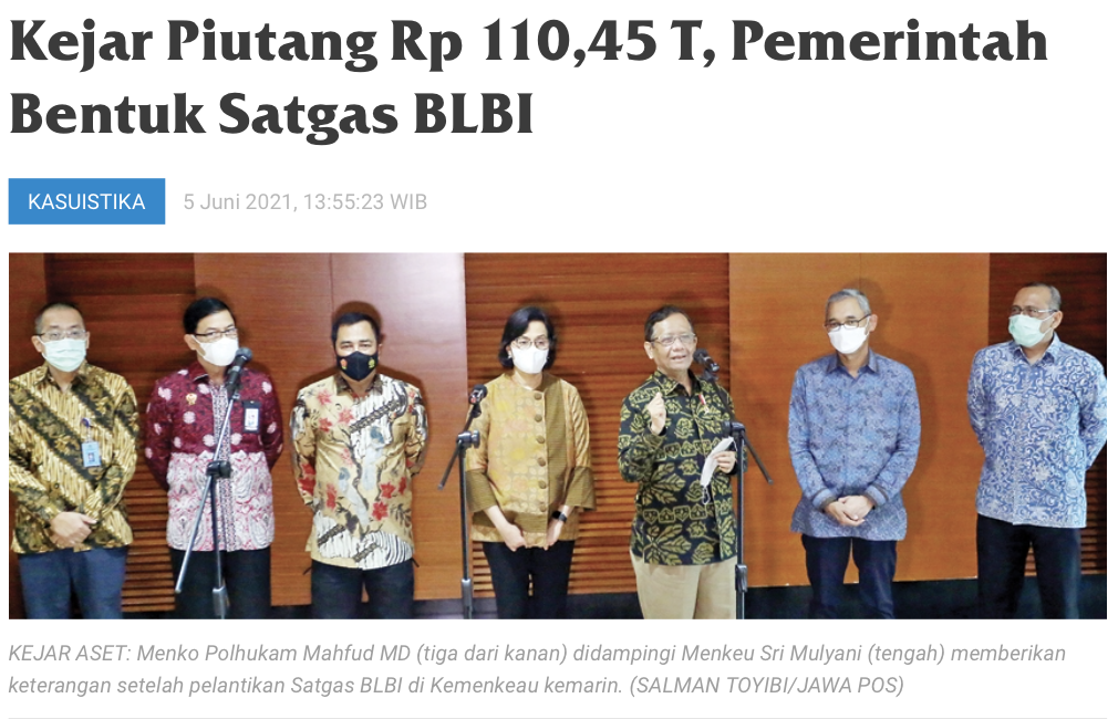 Kejar Piutang Rp 110,45 T, Pemerintah Bentuk Satgas BLBI