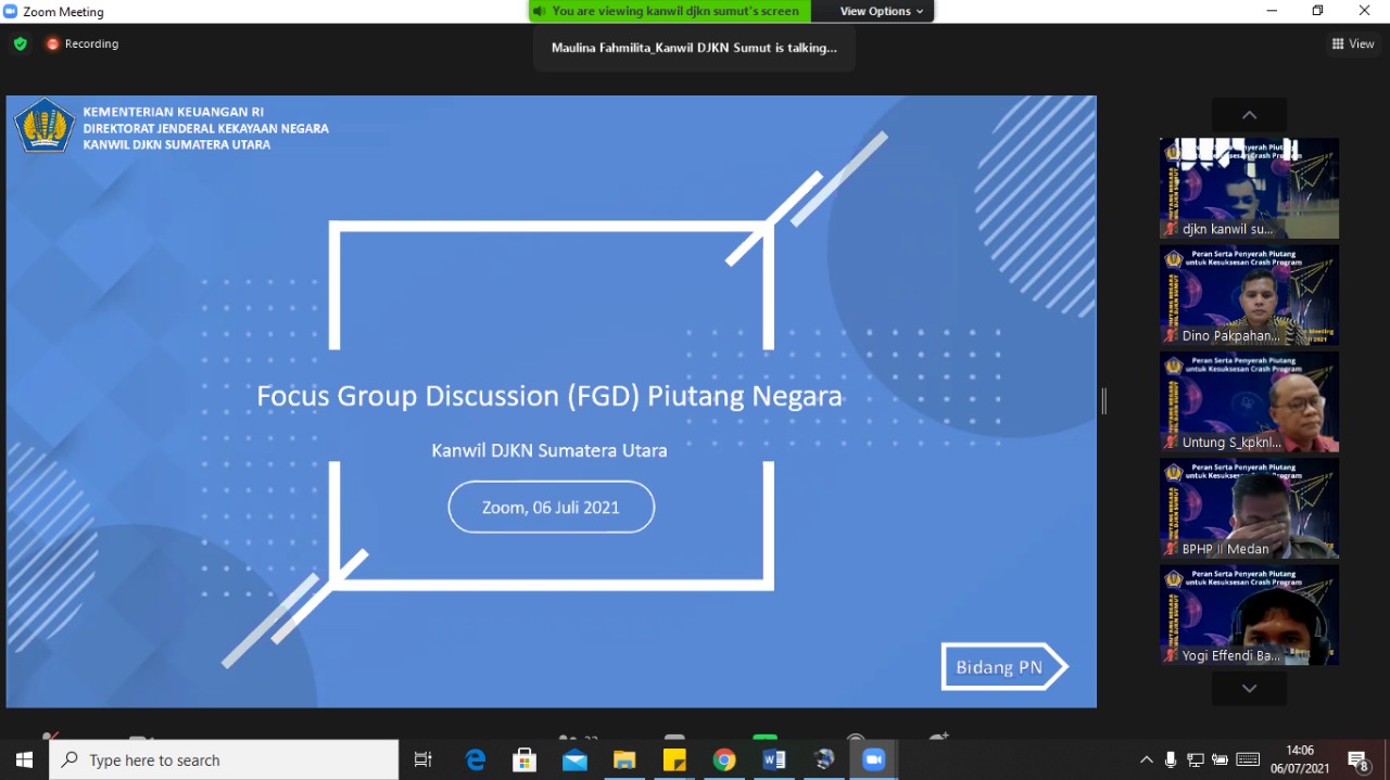 Terus Kejar Program Keringanan Utang, Kanwil DJKN Sumut Lakukan FGD Bersama Penyerah Piutang