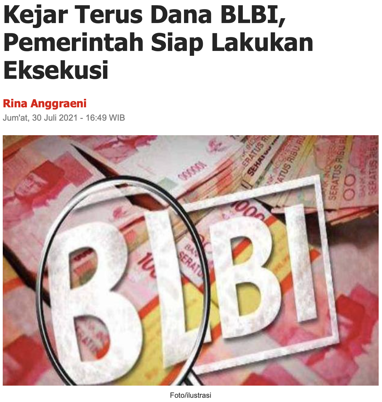 Kejar Terus Dana BLBI, Pemerintah Siap Lakukan Eksekusi