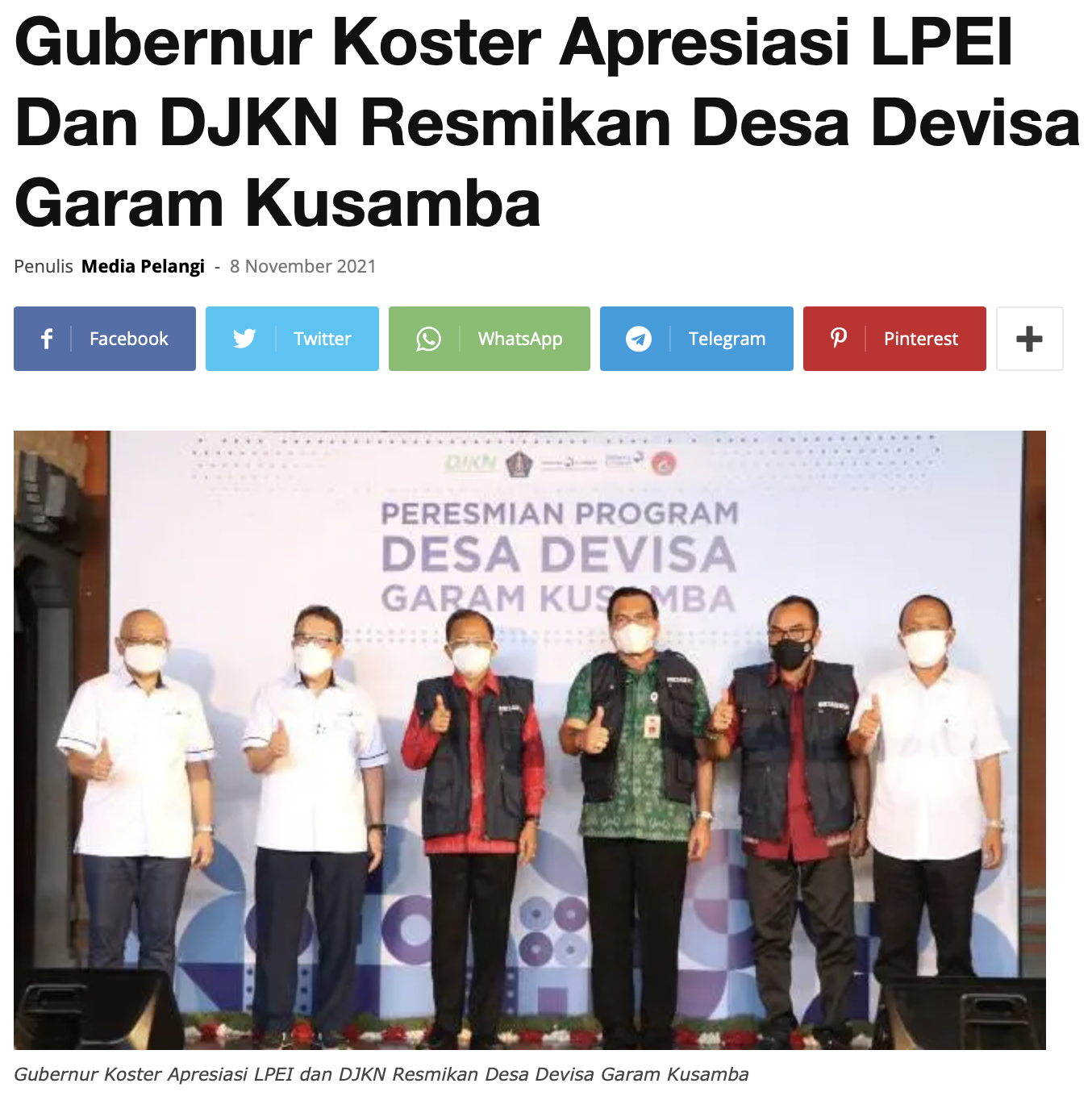 Gubernur Koster Apresiasi LPEI Dan DJKN Resmikan Desa Devisa Garam Kusamba