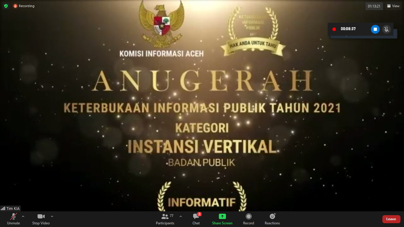 Kanwil DJKN Aceh Kembali Raih Penghargaan Dalam Keterbukaan Informasi Publik 2021