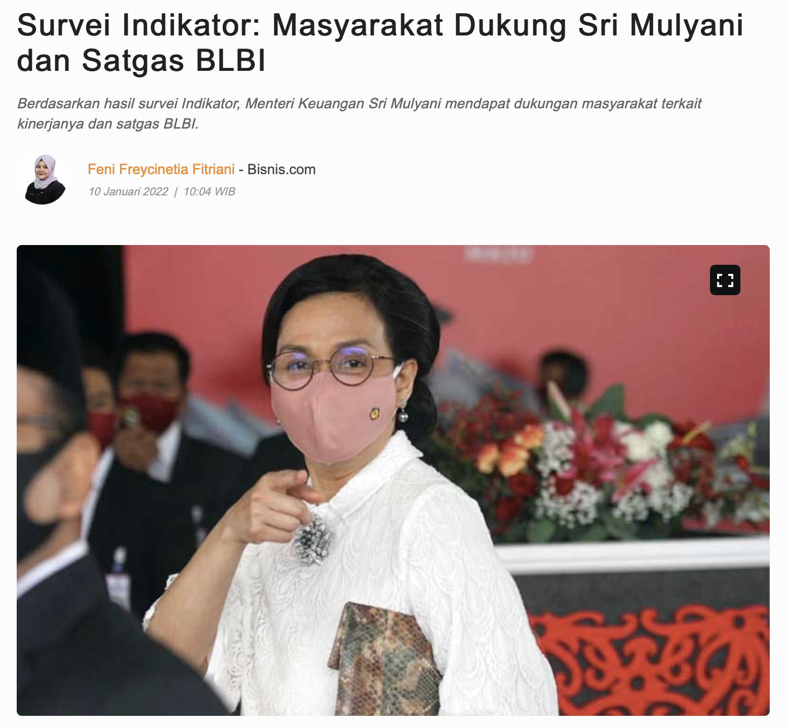 Survei Indikator: Masyarakat Dukung Sri Mulyani dan Satgas BLBI