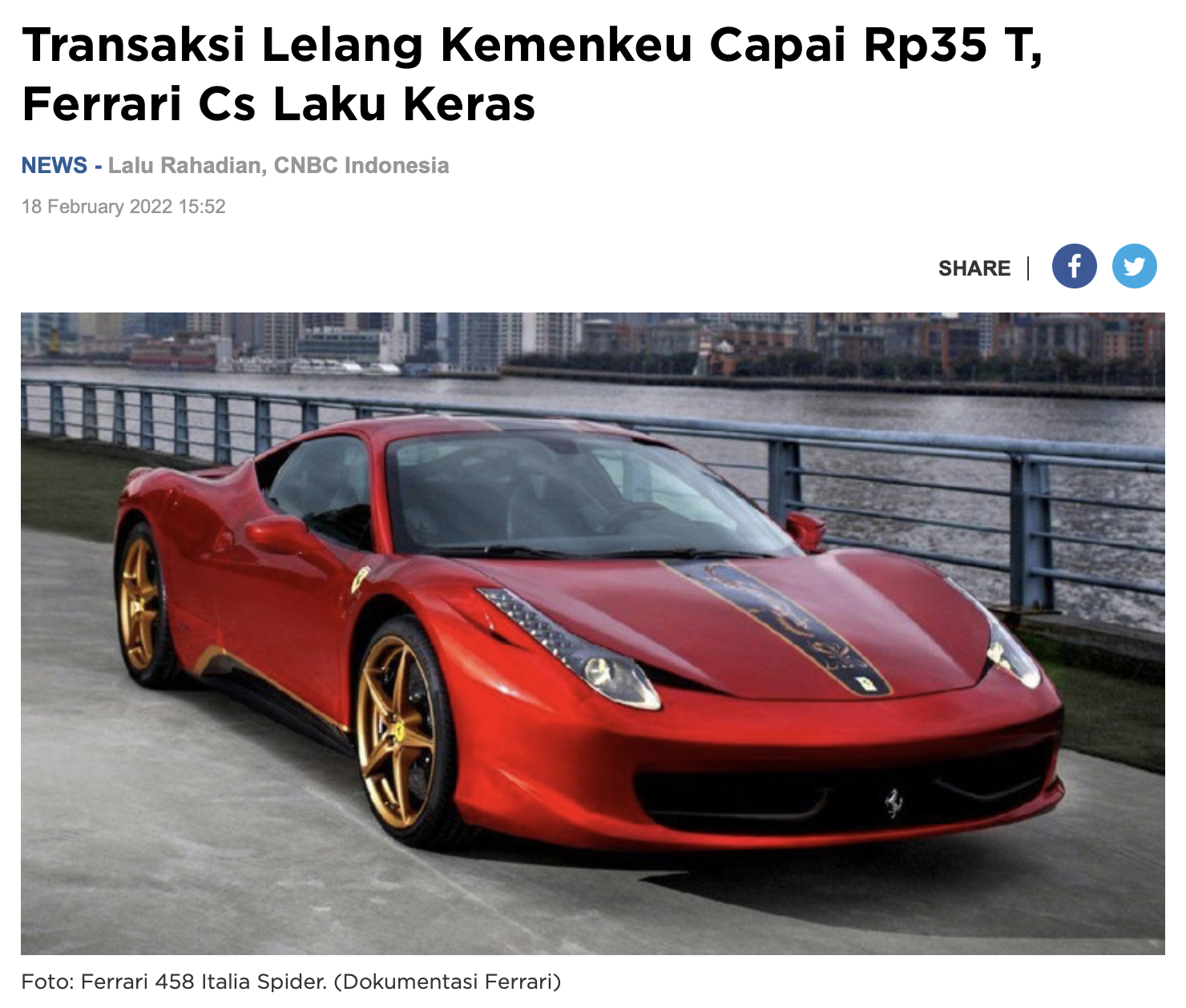 Transaksi Lelang Kemenkeu Capai Rp35 T, Ferrari Cs Laku Keras