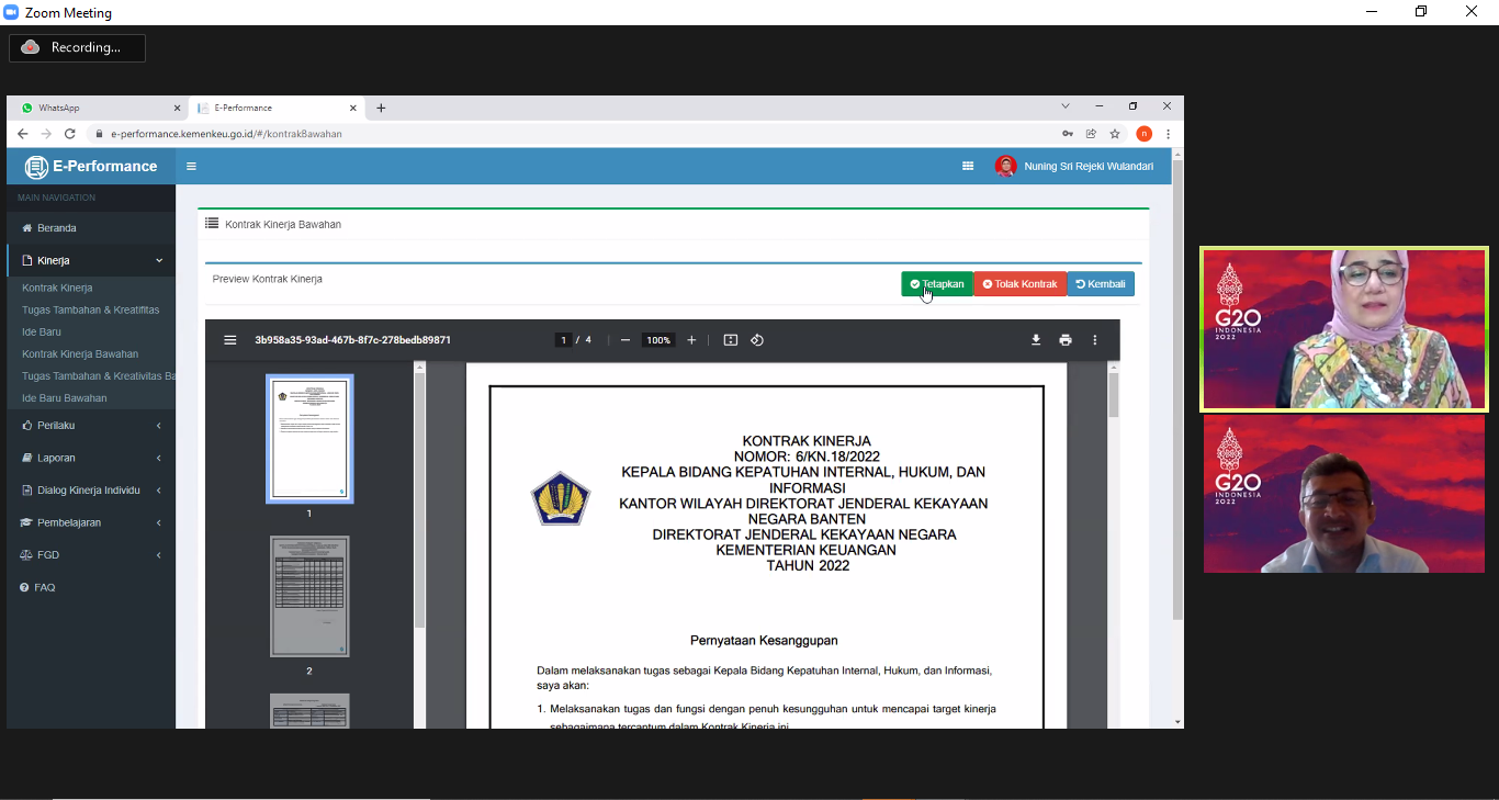 Penandatanganan Kontrak Kinerja Kemenkeu Three, Kanwil DJKN Banten Harus Bekerja Cerdas Bukan Hanya Bekerja Keras