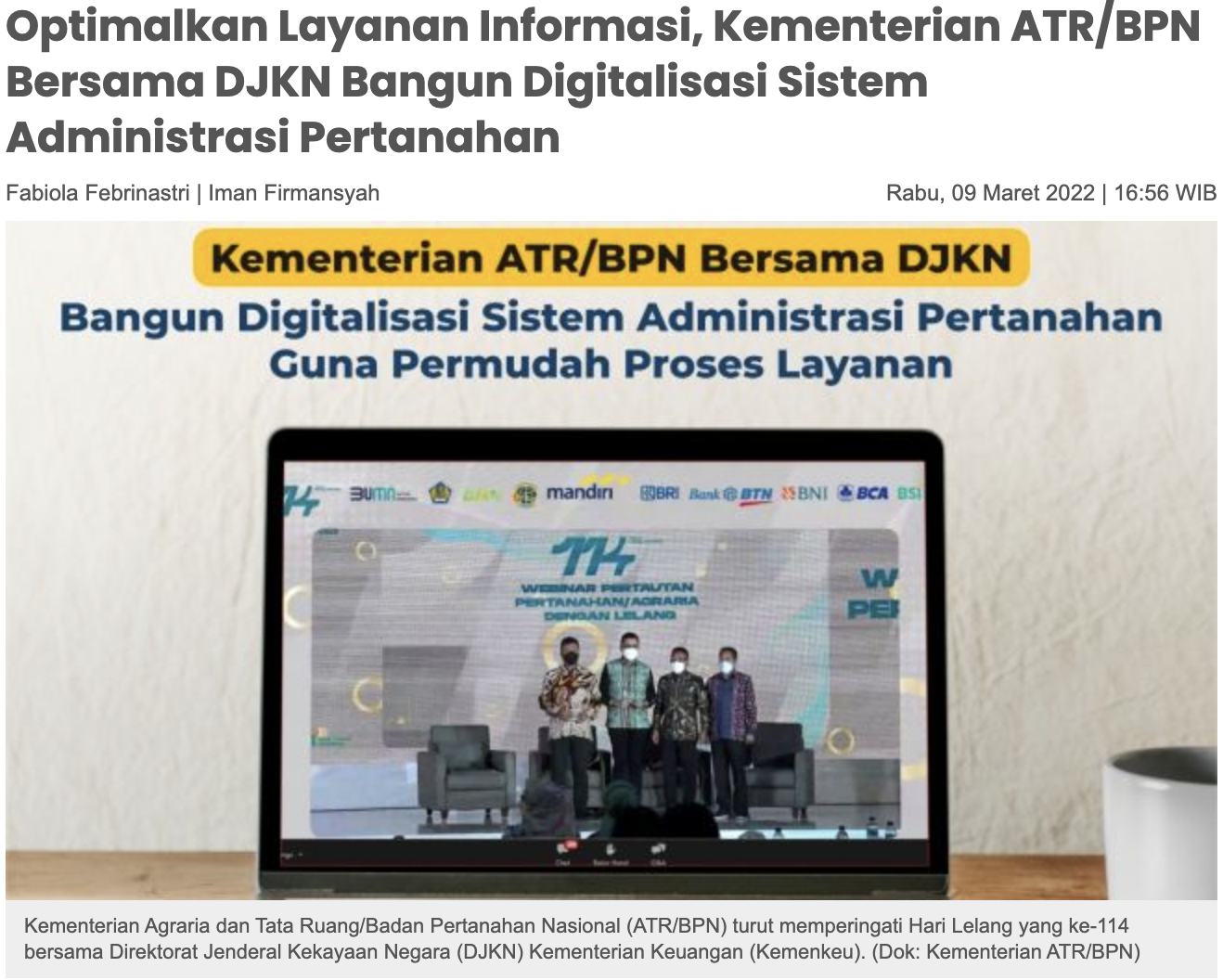 Optimalkan Layanan Informasi, Kementerian ATR/BPN Bersama DJKN Bangun Digitalisasi Sistem Administrasi Pertanahan