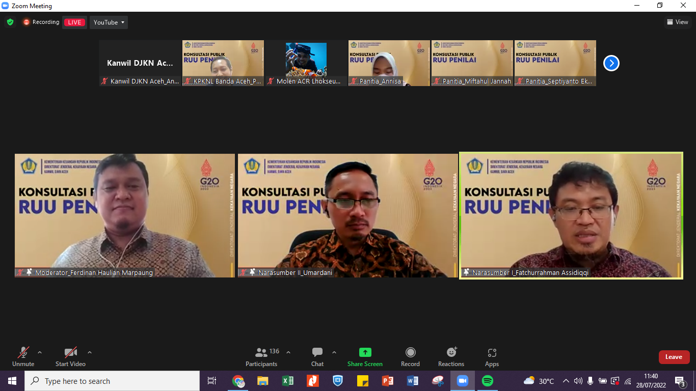 Himpun Masukan Dari Berbagai Kalangan, Kanwil DJKN Aceh Gelar Konsultasi RUU Tentang Penilai