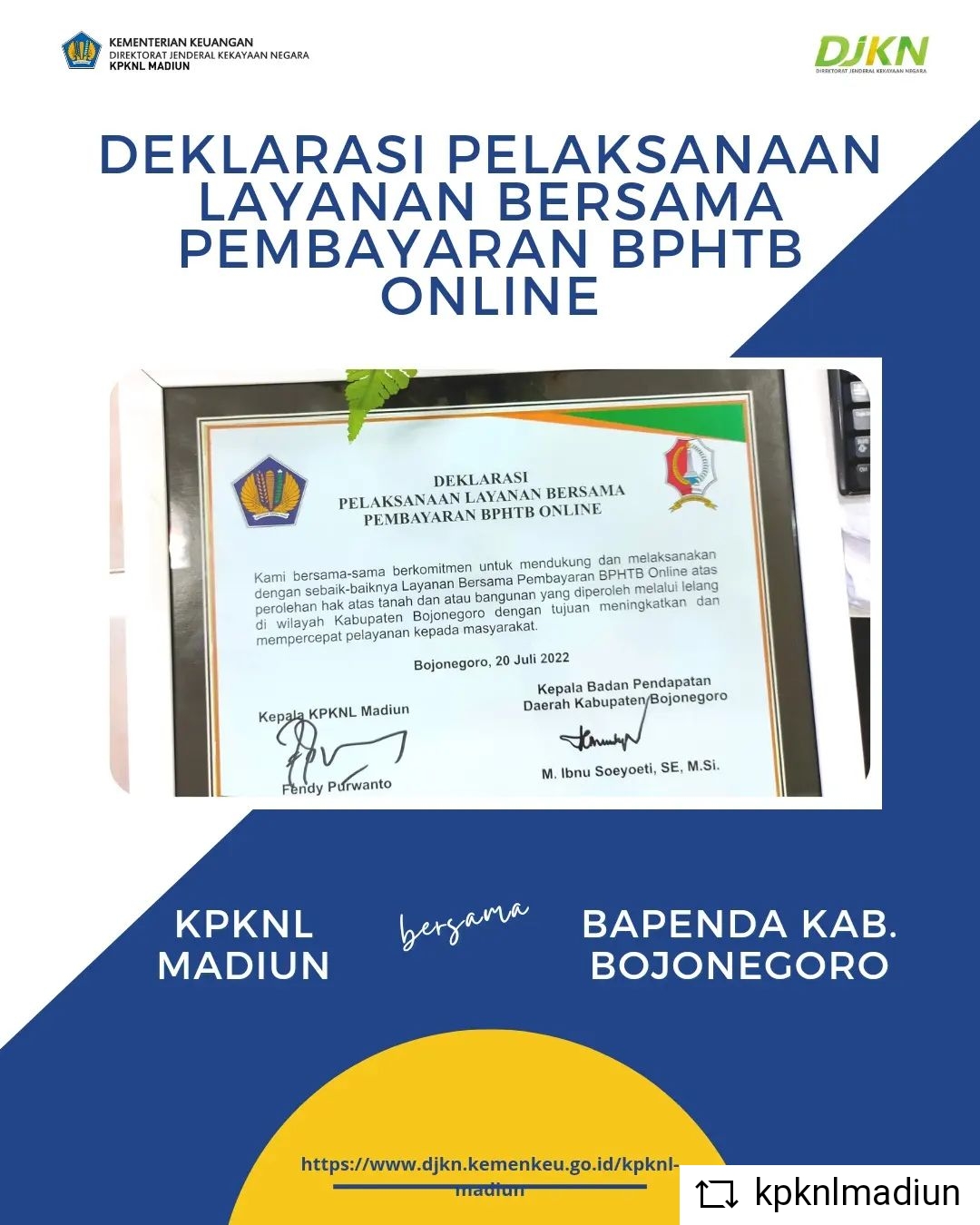 Deklarasi Layanan Bersama BPHTB Online  dengan Pemda Bojonegoro, KPKNL Madiun Memperkokoh Predikat  ZI WBK/WBBM