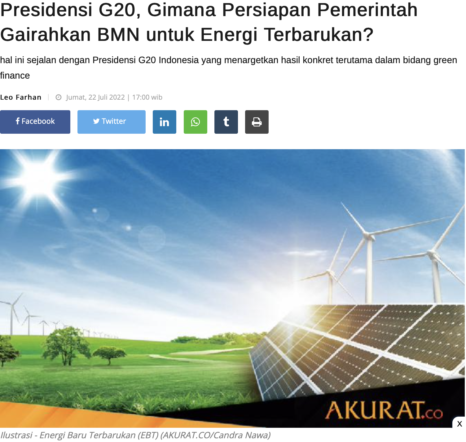 Presidensi G20, Gimana Persiapan Pemerintah Gairahkan BMN untuk Energi Terbarukan?