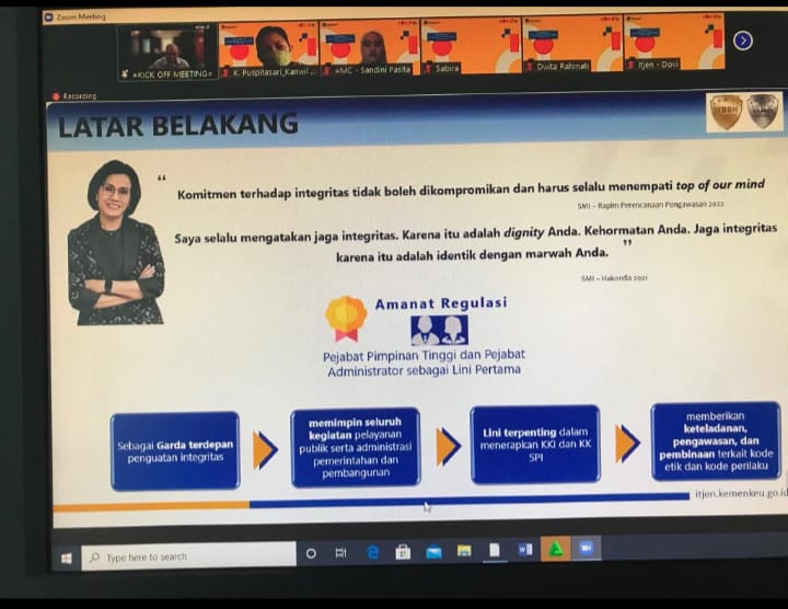 Kick Off Meeting ZI WBK/WBBM Tahun 2022 Inspektorat Jenderal Kemenkeu, Strategi Pembangunan dan Evaluasi Mandiri ZI WBK/WBBM