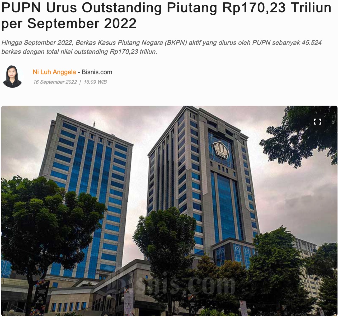 PUPN Urus Outstanding Piutang Rp170,23 Triliun per September 2022