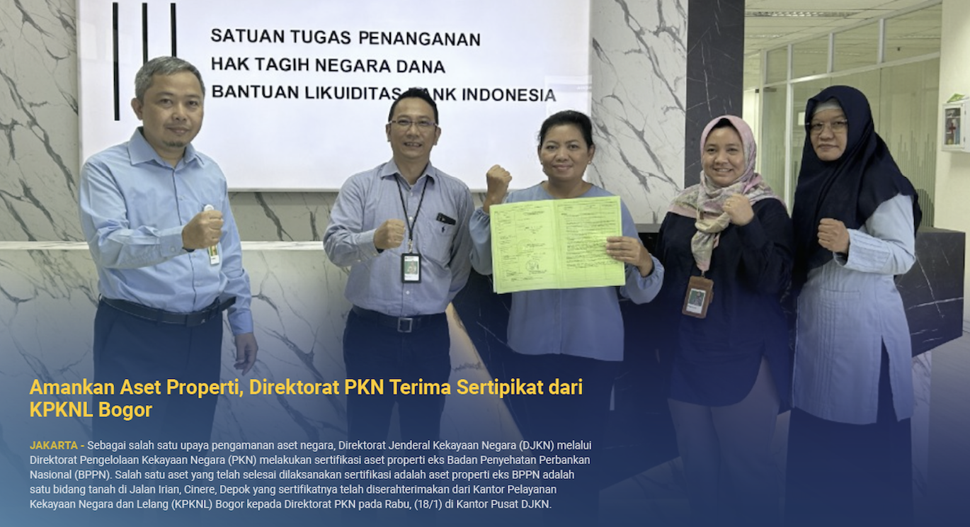 Amankan Aset Properti, Direktorat PKN Terima Sertipikat dari KPKNL Bogor