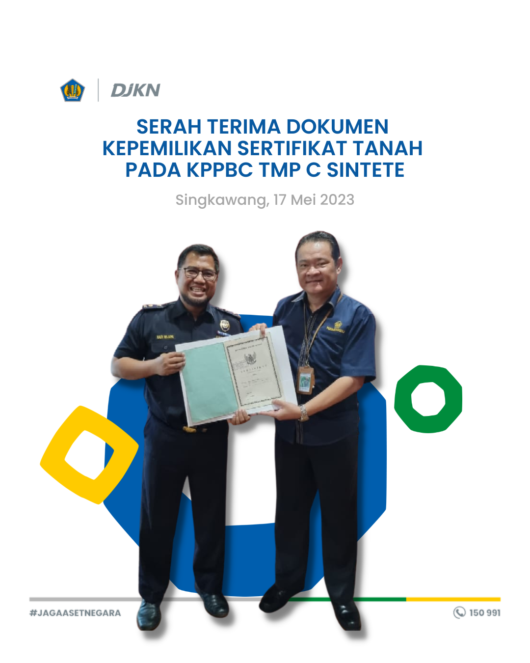 KPKNL Singkawang Serahkan Dokumen BMN Milik Bea Cukai Sintete