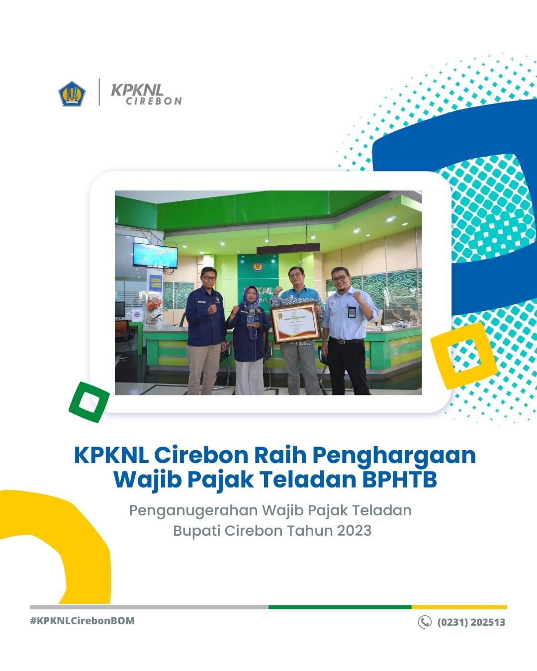 KPKNL Cirebon Raih Penghargaan Wajib Pajak Teladan BPHTB