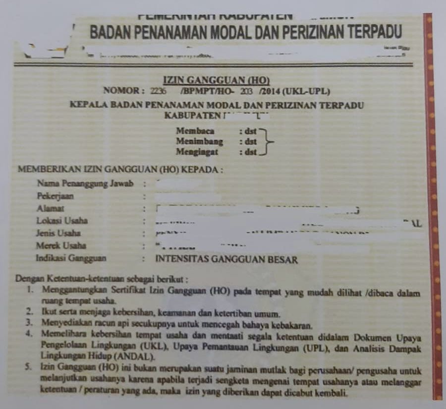 Penghapusan Piutang Hinder Ordinary (HO) atau Izin Gangguan