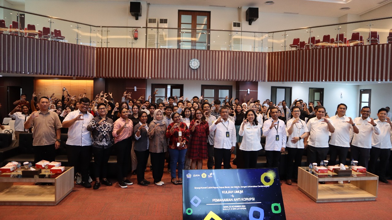 Kanwil DJKN Papua, Papua Barat, dan Maluku Bersama Universitas Cenderawasih Menyelenggarakan Kuliah Umum dan Pemahaman Anti Korupsi