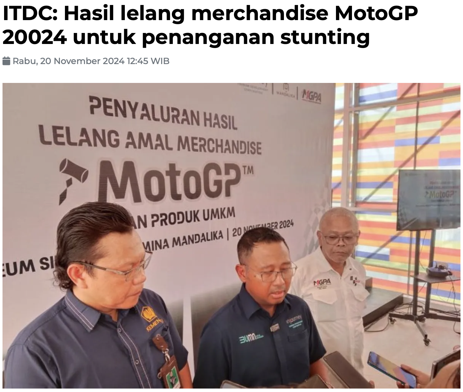 ITDC: Hasil lelang merchandise MotoGP 20024 untuk penanganan stunting