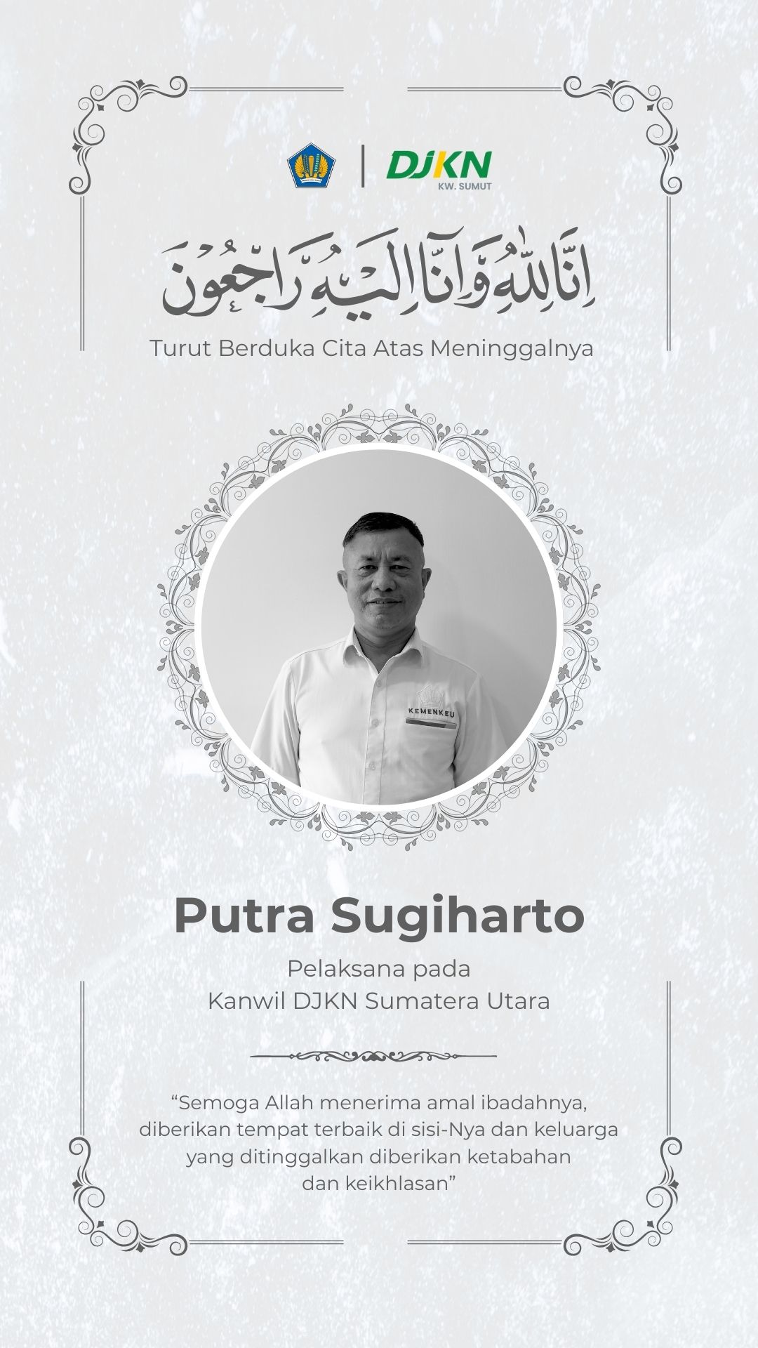 Kabar Duka, Kanwil DJKN Sumatera Utara Kehilangan Salah Satu Pegawai Terbaiknya