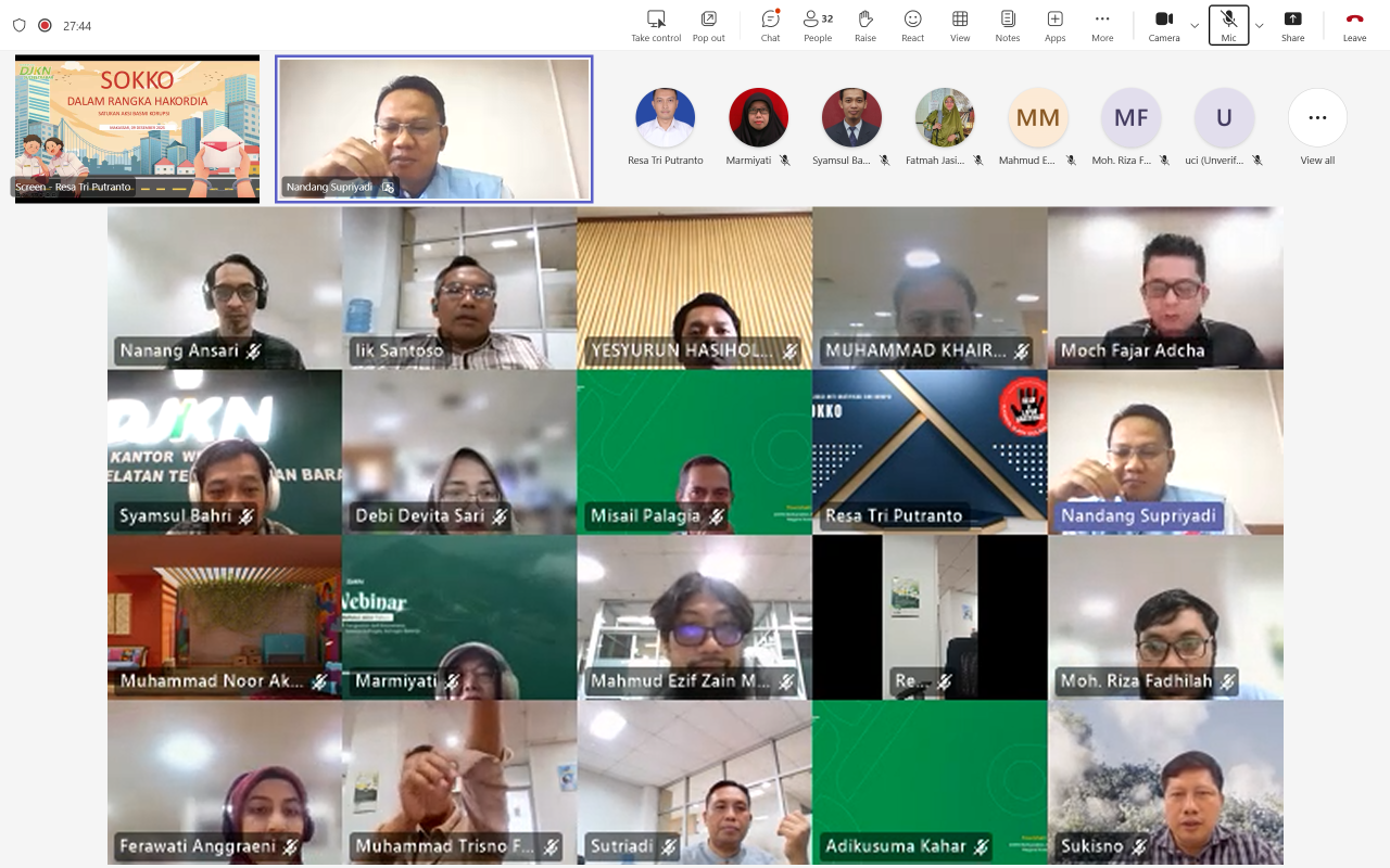 Kanwil DJKN Sulseltrabar Perkuat Integritas Melalui SOKKO: Kunci Diri Cegah Gratifikasi Menuju WBBM