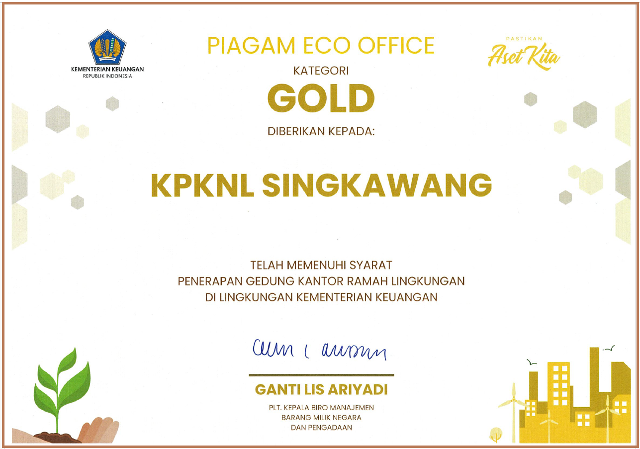 KPKNL Singkawang Raih Penghargaan Eco Office Kategori Gold Tahun 2025