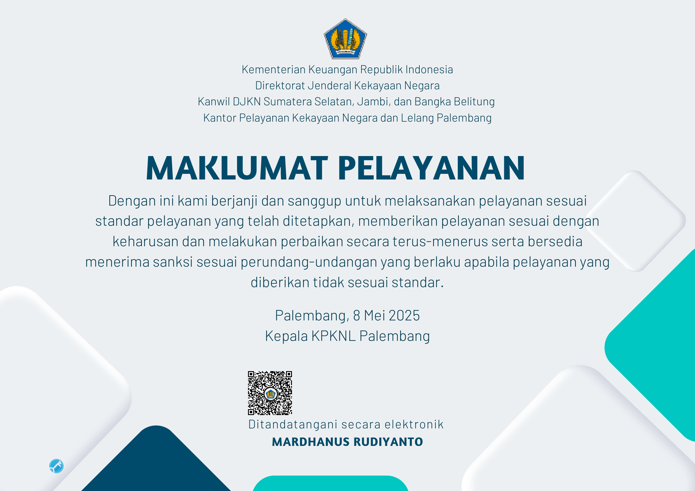 Maklumat Pelayanan KPKNL Palembang