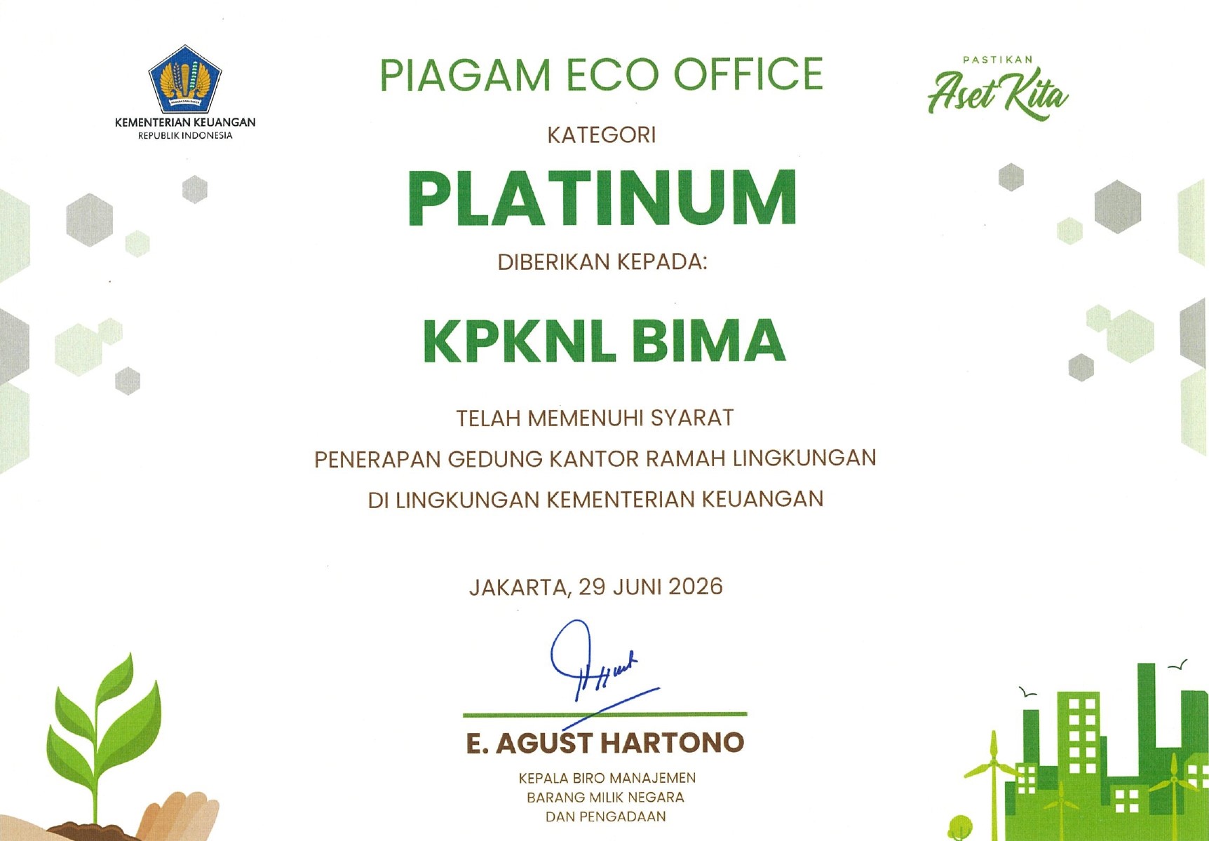 KPKNL Bima Raih Predikat Platinum pada Penilaian Eco Office 2026