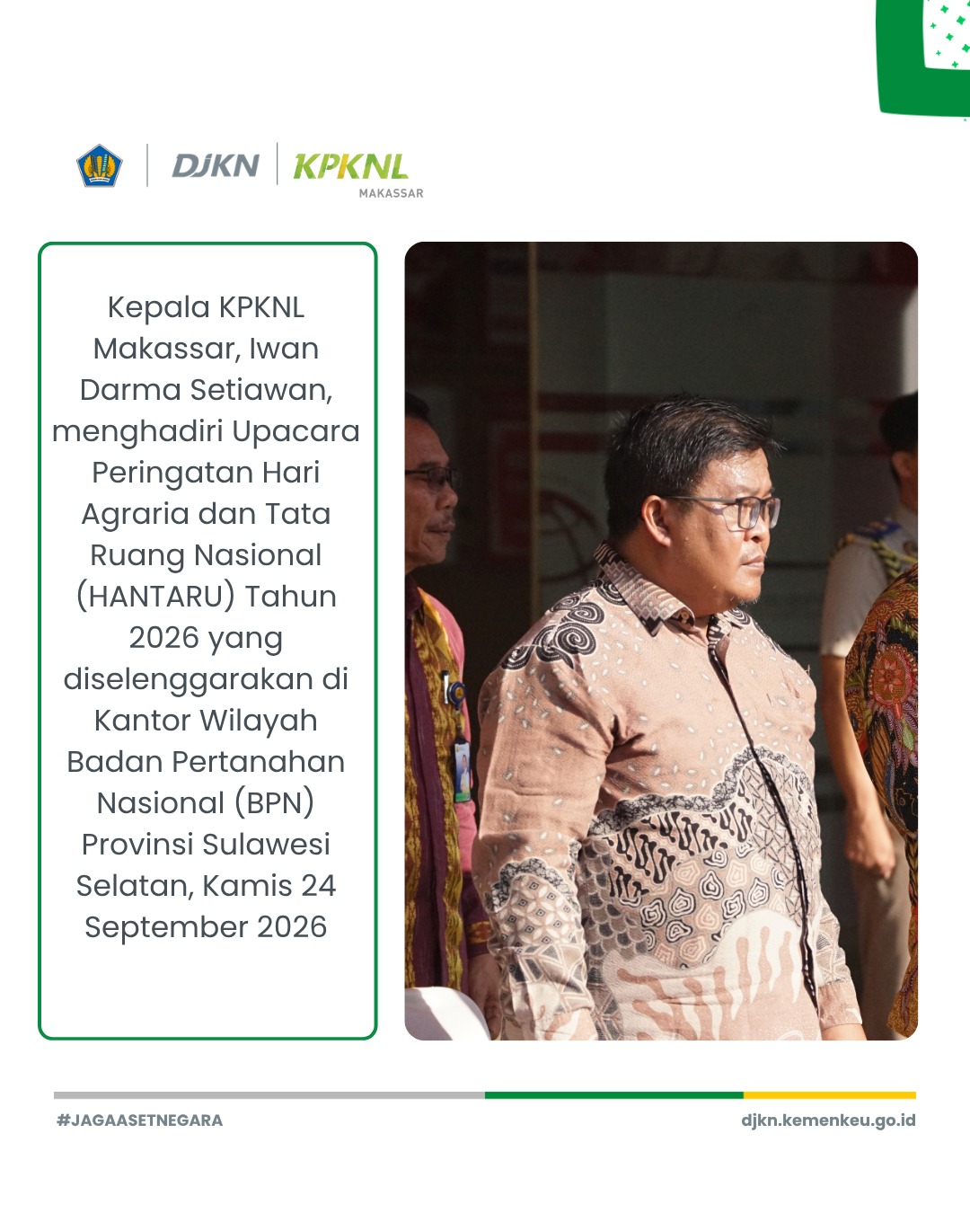 Kepala KPKNL Makassar Hadiri Upacara HANTARU 2026 di Kanwil BPN Sulawesi Selatan