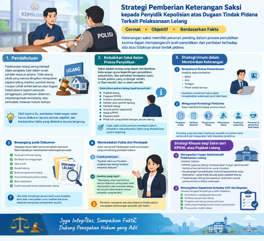 Strategi Pemberian Keterangan Saksi kepada Penyidik Kepolisian atas Dugaan Tindak Pidana Terkait Pelaksanaan Lelang